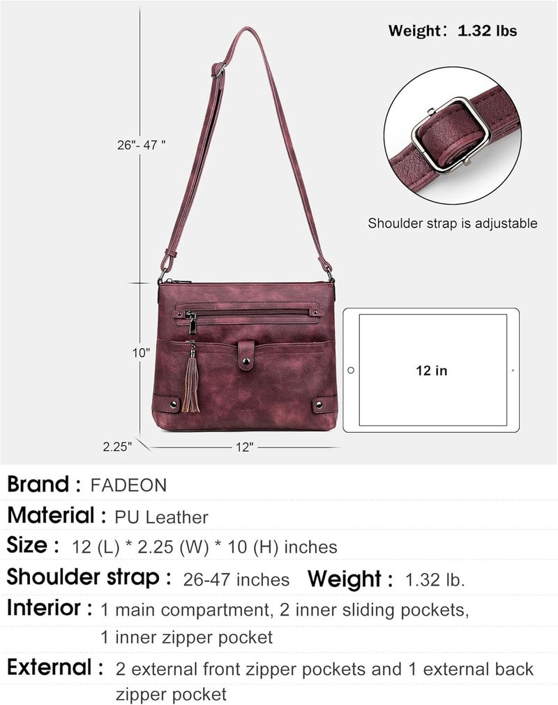 FADEON Large Crossbody Purses for Women Crossbody Bag, Designer Leather Cross Body Purses Multi Pocket Shoulder Bag - Image 4